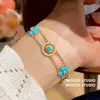 Mar Azul Trama Sonhos! Pulseira Flor Banhada a Ouro Real 18k com Zircônia Azul, Pulseira de Luxo Leve de Nicho, Joias de Alta Qualidade