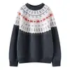 Suéter tejido Fair Isle vintage de cuello redondo 35 cachemir, de manga larga, suéter holgado para mujer para otoño e invierno, perfecto como capa interior o capa base