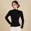 Camiseta base de otoño e invierno con cuello semi-alto y forro polar, engrosada, cálida, de corte ajustado, manga larga, capa interior de punto, suave, cómoda y versátil