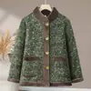 Chaqueta de algodón con estampado floral retro y cuello alto para mujer, de mediana edad y mayor, forrada de forro polar para abrigar, corte holgado, talla grande, estilo nuevo