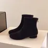 Botas Martin Retro de Tacón Grueso Nuevas Otoño e Invierno Punta Redonda Gamuza Botas Ajustadas Botas Cortas Francesas Talla Grande para Mujer