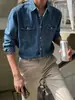 Camisa vaquera vintage de manga larga para hombre, estilo coreano de alta gama, holgada, informal, combinable, azul, ropa de trabajo