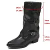 Nuevas botas de montar de cuero con hebilla estilo comercio exterior, tacón bajo, hasta la pantorrilla, para mujer, botas de cuero finas vintage de tacón grueso con punta, Amazon