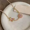 Collar Cruzado Europeo y Americano de Zirconia Mariposa Corazón Redondo Estilo Palacio Retro Cadena para Clavícula Lujo Ligero Collar de Gama Alta para Mujeres