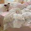 Estilo Coreano Estilo Princesa Algodão Puro Renda Conjunto de Quatro Peças estilo Creme Fresco Ins Capa de Edredom Lavada para Dormitório Conjunto de Três Peças