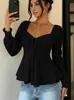 Otoño 2026 Nuevo Amazon TUME Europeo y Americano Cuello en V Cordón Fruncido Sexy Manga Corta Color Sólido Manga Larga Ropa para Mujer
