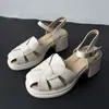 Sandálias de Verão Tecidas com Bico Fechado e Salto Bloco para Mulheres, Estilo Romano Vintage com Design Antiderrapante, Versáteis para o Dia a Dia