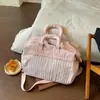 Bolsa de Ginástica Yoga para Menina Doce com Bordado de Laço Listrado Azul Claro Bolsa de Bagagem para Armazenamento de Viagem Curta de Estudante