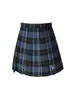 LuoxueOriginal Saia Plissada Azul Bordada Uniforme JK Cintura Alta Emagrecedora Estilo Academia Meia Saia Plissada Saia Evasê