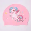Touca de natação infantil de silicone com desenho animado, meninos e meninas, cabelo longo, proteção auricular à prova d'água, touca de natação fofa, equipamento de natação