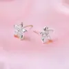Pendientes de Plata de Ley S925, Pendientes Versátiles, Pendientes Femeninos de Estilo Coreano con Circonitas Microincrustadas, Pendientes de Flor de Plata de Alta Gama