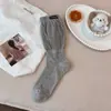 Meias Koreanas Cinzas INS Tendência Listras Simples Primavera/Outono Sem Costura Bolha Meio da Panturrilha Emagrecedoras Estilo JK Lanterna Escolar Meias Empilhadas