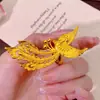 Anillo de Latón Chapado en Oro Fénix de Nueve Cielos para Mujer, Anillo Abierto de Pavo Real de Lujo Ligero de Nicho, Joyería para Dedo Índice
