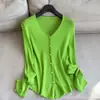 Suéter de Tricô Liso de Lã Manga Longa Slim-Fit com Borda Franzida Cardigan Atacado H16AS14363