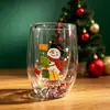 Copo de Vidro de Natal com Lantejoulas de Camada Dupla Atacado Transfronteiriço Criativo Copo de Café Antiescaldante Vidro de Borossilicato Alto Copo de Areia Líquida de Natal