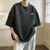 Suministro Exclusivo Transfronterizo para Comercio Exterior, Liquidación de Inventario, Camiseta de Manga Cinco Cuartos, Tejido Waffle, Corte Holgado, Top para Hombre Talla Grande, Camiseta de Manga Corta