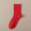 Meias Masculinas Vermelhas Bordadas do Ano do Cavalo, Meias Femininas de Algodão Puro Vermelho Brilhante Meia-Panturrilha, Presente de Boa Sorte para Casal Outono e Inverno