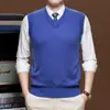 Colete Masculino de Lã 6 Peças Outono Inverno Meia-Idade e Jovem Gola V Tamanho Plus Pulôver Formal Tricotado Colete Sem Mangas Casual
