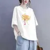 Camiseta de Manga Curta Estilo Chinês Novo para Comércio Exterior Transfronteiriço, Blusa Solta Plus Size para Mulheres Curvilíneas, Esconde a Barriga, Efeito Emagrecedor
