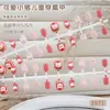 Uñas postizas hechas a mano con moños, lunares, corazones, diseños de cerditos lindos, uñas postizas removibles para niños, 30 piezas