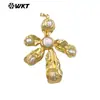 Wt-Jp453 Novo Formato de Moinho de Vento Pérola de Água Doce Natural Incrustada Latão Banhado a Ouro 18K Pingente de Colar Acessórios