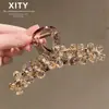 Nuevo Estilo Primavera y Verano Clip de Cristal Color Champaña para Mujer, Pinza Tiburón de Estilo Francés de Alta Gama para Recogido Parcial en la Parte Trasera de la Cabeza