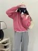 Otoño e Invierno Estilo Coreano con Capucha Grueso Suave Cera Jersey Abrigo para Mujer Raya en Axila Color Sólido Cremallera Cardigan de Punto Corto Tendencia Top