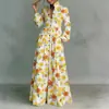 Vestido leve de luxo estilo francês para mulheres, roupas femininas transfronteiriças europeias e americanas de verão, estilo casual de férias, modelagem solta, com gola, vestido longo estampado