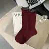 Calcetines Rojos Ankora para Mujer Otoño e Invierno Nuevos Calcetines Cyber Celebre con Bordado de Lazo de Caña Media Apilados Medias Grises Vintage para Mujer