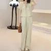 Conjunto Casual Quadrado da Moda Famoso na Internet para Mulheres, Novo da Moda Verão 2026 Top Emagrecedor e Calça Longa Soltinha Conjunto de Duas Peças