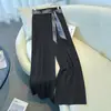 Bufanda de Seda Pantalones de Traje de Pierna Ancha para Mujer Verano 2025 Cintura Alta Holgados Caída Casual Pantalones de Moda Pantalones Largos Pantalones Largos hasta el Suelo Teñido Estampado