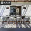 Venta Directa de Fábrica de Mesas y Sillas de Comedor de Madera Maciza para Patio, Mesa y Cuatro Sillas de Jardín para Exteriores, Juego de Mesa de Pizarra y Sillas de Mimbre para Hotel y Casa de Huéspedes