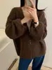 Cardigã de tricô casual, relaxado e sem esforço chique, estilo coreano, com mangas tipo lanterna, para mulheres, nova coleção outono/inverno, suéter casaco de cor sólida, caimento solto
