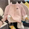 Jaqueta Grossa Estilo Coreano Antiga de Caxemira com Forro de Lã Inverno Zíper Combinação de Cores Top Interno Quente para Meninos e Meninas