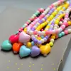 Novo conjunto de colar colorido em formato de coração para crianças, colar e pulseira de princesa para meninas, conjunto de 2 peças, acessórios fofos e adoráveis, atacado