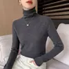 Suéter de cuello alto para mujer con patrón de espiga, top de punto de manga larga ajustado para otoño e invierno, perfecto como capa base