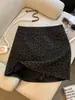 Saia Vintage de Luxo com Estampa de Leopardo para Mulheres, Nova Saia Curta Bodycon Cinza de Cintura Alta que Cobre o Quadril para Mulheres Baixinhas A14092