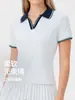 Ropa de Tenis Caijue para Mujer Verano Estilo Universitario Americano Cuello en V Polo Manga Corta Corte Delgado Camiseta Deportiva de Golf Manga Corta