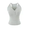 Top sin forro de tirantes con botones y escote en V estilo 'hot girl', nueva moda de verano versátil, ajustado a la cintura, top deportivo corto slim-fit