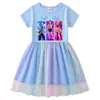 Vestido de Princesa com Lantejoulas Arco-Íris e Malha para Meninas, Manga Curta de Verão, Manga Longa Primavera-Outono, Grupo Kpop Hunter Girl