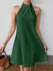 Primavera/Verão 2026 Novo Cruzamento Europeu e Americano Amazon Mulheres Gola Halter Plissado Drapeado Cruzado Vestido Curto