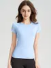 2026 Roupa de Yoga Slim Fit Manga Curta Gola Redonda Respirável Camiseta Elástica Pilates Top Esportivo Roupa Fitness Feminina
