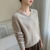 Nueva Camiseta de Punto de Cachemir para Mujer con Cuello en V para Otoño e Invierno, Top de Color Puro con Aspecto Holgado, Cálido y Adelgazante, Estilo Perezoso