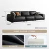 Novo modelo Sofá Grande de Couro de Vaca Preto, minimalista italiano moderno simples sala de estar couro genuíno em forma de bloco reto látex sofá