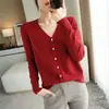 Atacado Transfronteiriço Malha Nova Estilo Primavera e Outono Cardigã Gola V Feminino Estilo Coreano Cor Sólida Solto Curto Outerwear Jaqueta Pequena