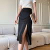 [Sem Troca, Sem Devolução] Saia com Fenda Lateral para Mulheres, Caimento de Verão, Efeito Emagrecedor em Ácido Acético Imitado, Elegante, Saia Evasê de Cetim