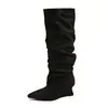 Botas Largas Retro de Ante Puntiagudas con Pliegues Otoño 2026 Nuevas Talla Extra sin Cordones Tacón de Cuña por Encima de la Rodilla para Mujer Wish