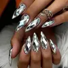 Uñas de Moda con Forma de Almendra y Punta Redonda, Plateadas, en Forma de Diamante, Galvanizadas, Estilo Europeo y Americano, Uñas Desmontables Portátiles Simples y Elegantes