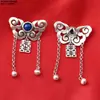 Colgante de Plata de Ley Ruyi Palabra Feliz Pez Pequeño y Flor Accesorios para Colgantes Colgante Retro de Plata Antigua Accesorios con Borla