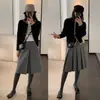Iszizi Saia Midi Plissada Xadrez Cinza Dupla Face Outono/Inverno Intelectual Lã Lã Meia Saia